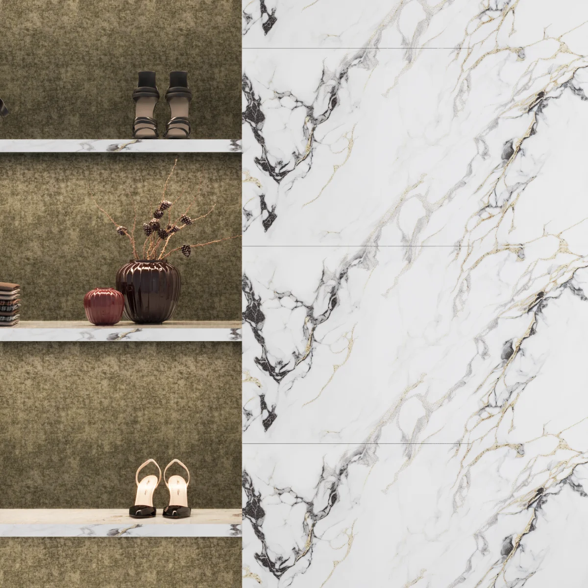 Gresie Rectificata Exterior / Interior Monet Gold Insert 60 x 120 cm Lucioasa Portelanata Tip Marmura