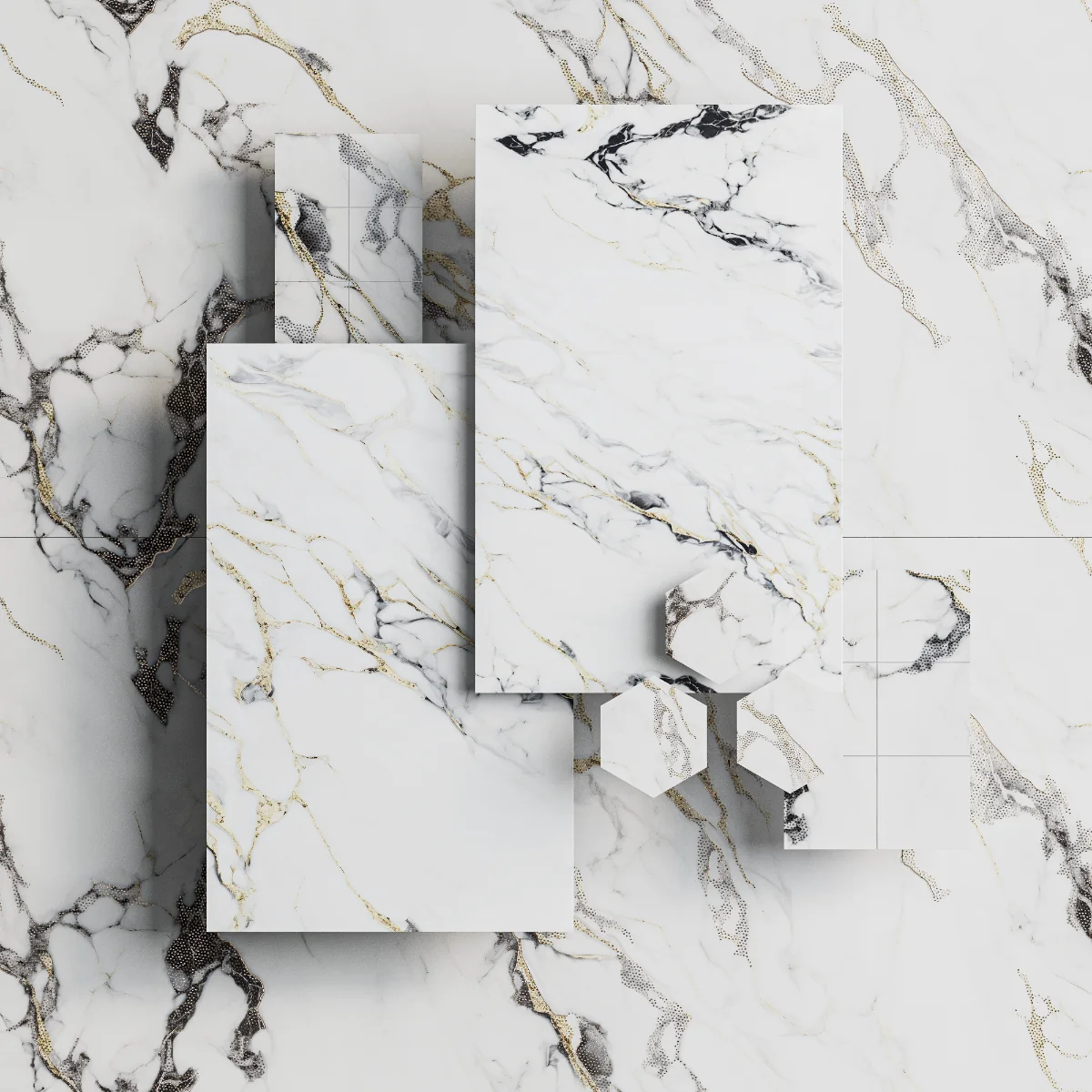 Gresie Rectificata Exterior / Interior Monet Gold Insert 60 x 120 cm Lucioasa Portelanata Tip Marmura