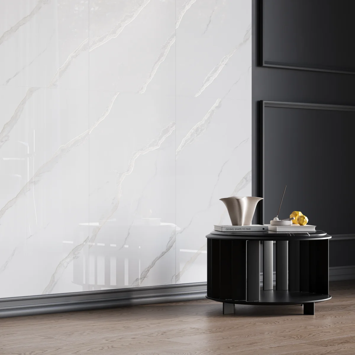 Gresie Rectificata Exterior / Interior Statuario Gold Insert 60 x 120 cm Lucioasa Portelanata Tip Marmura