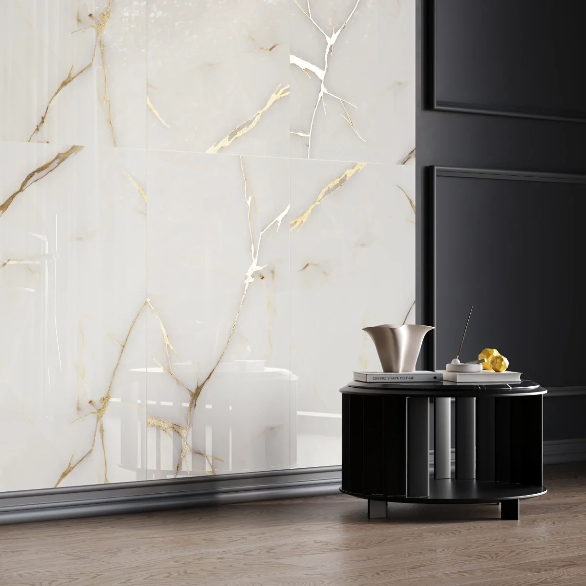 Gresie Rectificata Exterior / Interior Onyx Gold Insert 60 x 120 Cm Lucioasa Portelanata Tip Marmura
