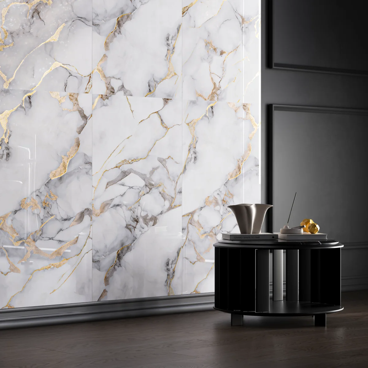 Gresie Rectificata Exterior / Interior Marble Gold Insert 60 x 120 cm Lucioasa Portelanata Tip Marmura
