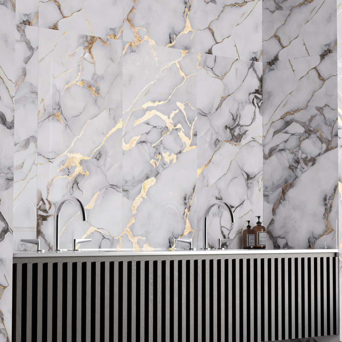 Gresie Rectificata Exterior / Interior Marble Gold Insert 60 x 120 cm Lucioasa Portelanata Tip Marmura