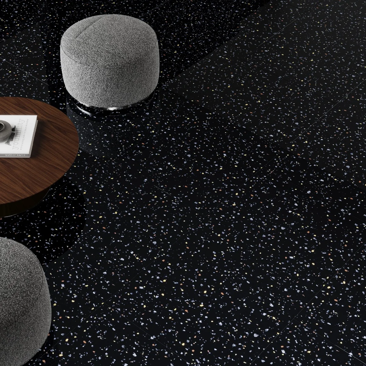 Gresie Mozaic Exterior / Interior Terazzo Dark Gold Insert 60 x 120 Cm Lucioasa Portelanata Rectificata