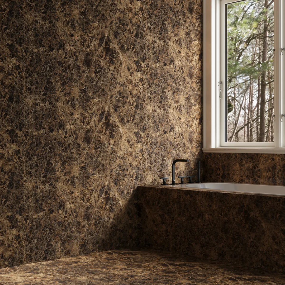 Gresie Rectificata Exterior / Interior Brown Gold Insert 60 x 120 cm Lucioasa Portelanata Tip Marmura