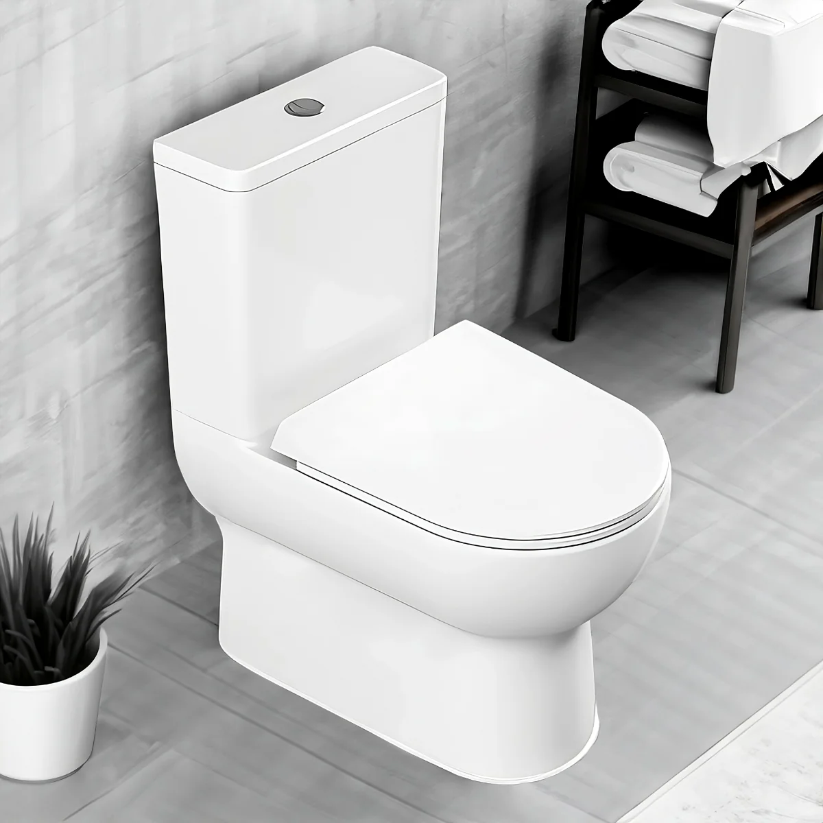 Set Vas WC Pe Pardoseala Cu Rezervor Prisma Back To Wall + Mecanism Si Capac Polipropilena Cu Soft Close