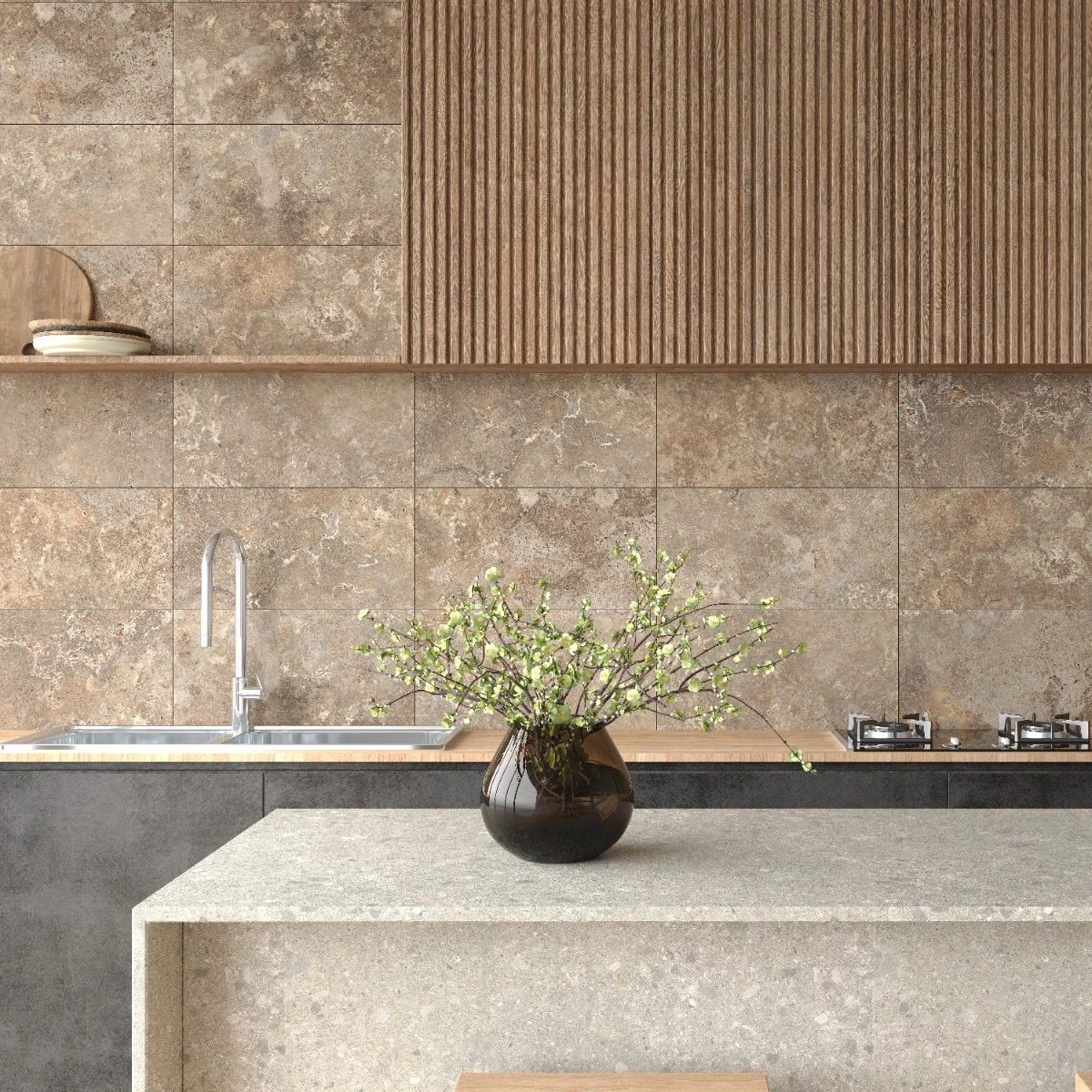 Gresie Exterior / Interior Portelanata Cafe Travertino 30 x 60 cm Mata Rectificata Tip Piatra Naturala