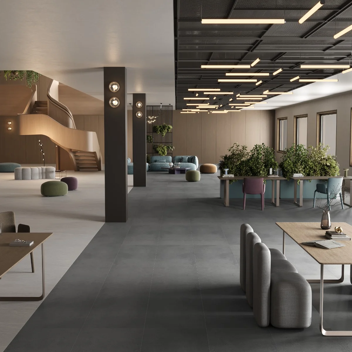 Gresie Exterior / Interior Portelanata Bona Dea Dark Grey 59.6 x 119.6 cm Mata Rectificata Aspect Ciment