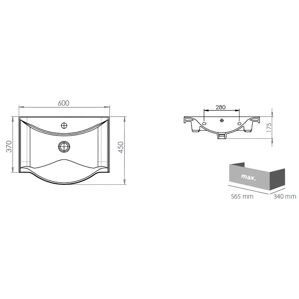 Lavoar Încăstrat Ceramic (Porțelan Sanitar) 60X45X17.5 cm