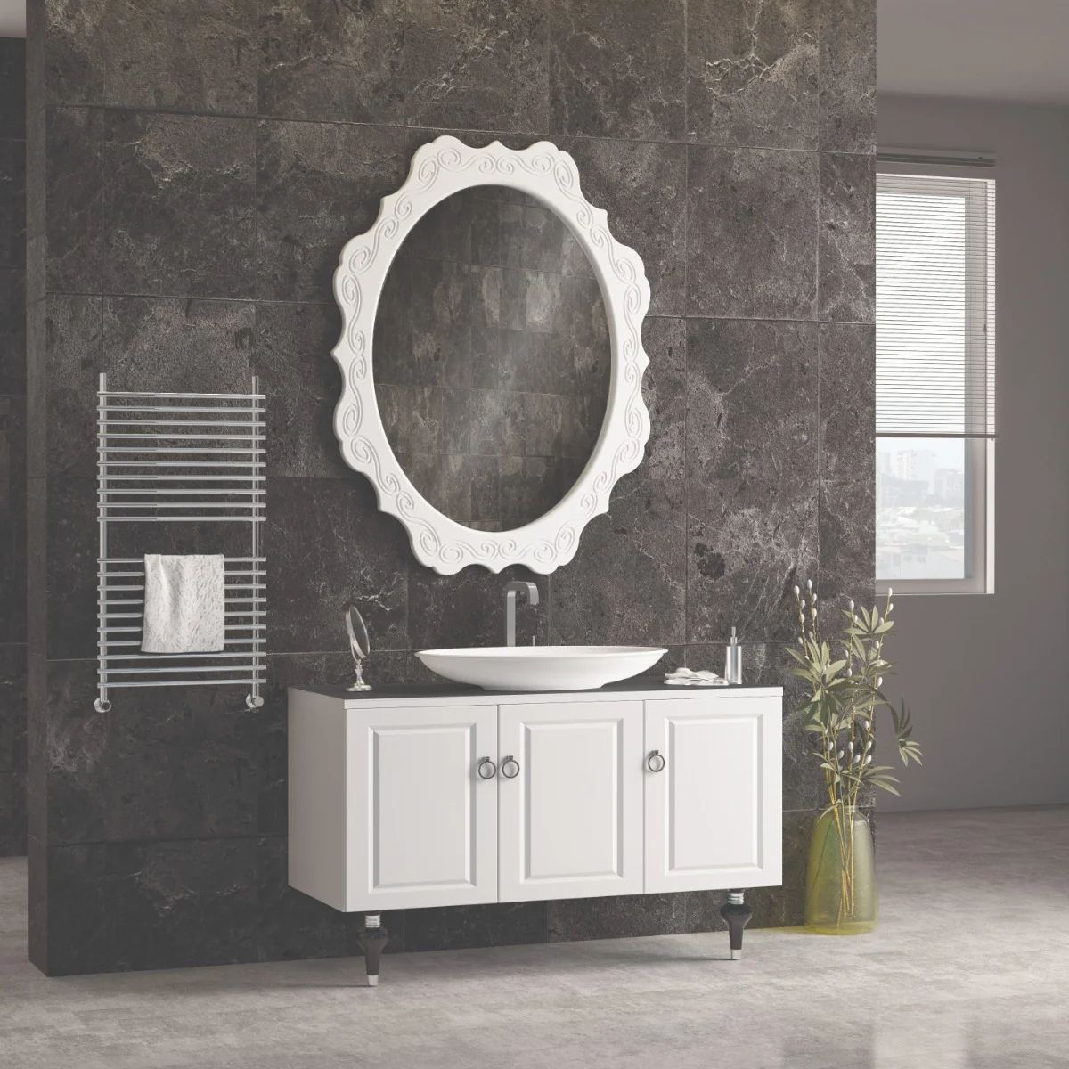 Set Mobilier Baie Palermo Cu Bază Pentru Lavoar Oglindă 120 cm Alb