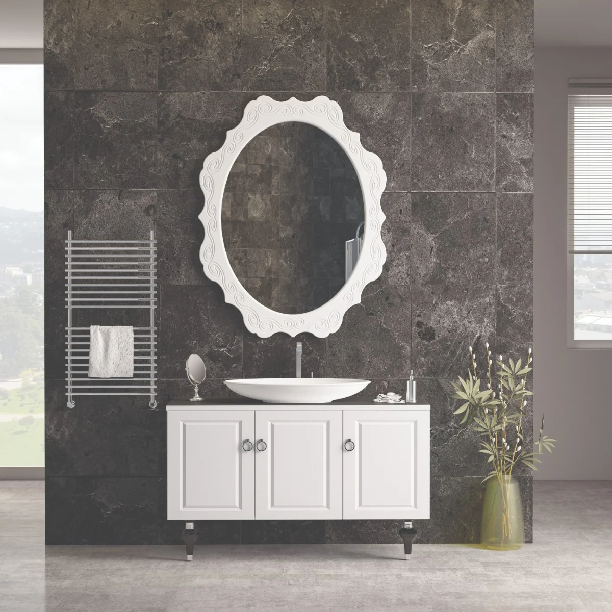 Set Mobilier Baie Palermo Cu Bază Pentru Lavoar Oglindă 120 cm Alb