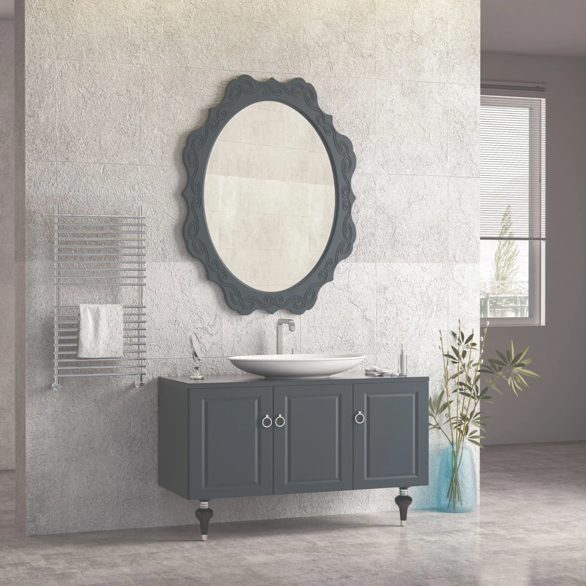 Set Mobilier Baie Palermo Cu Baza Pentru Lavoar Oglindă 120 cm Antracit