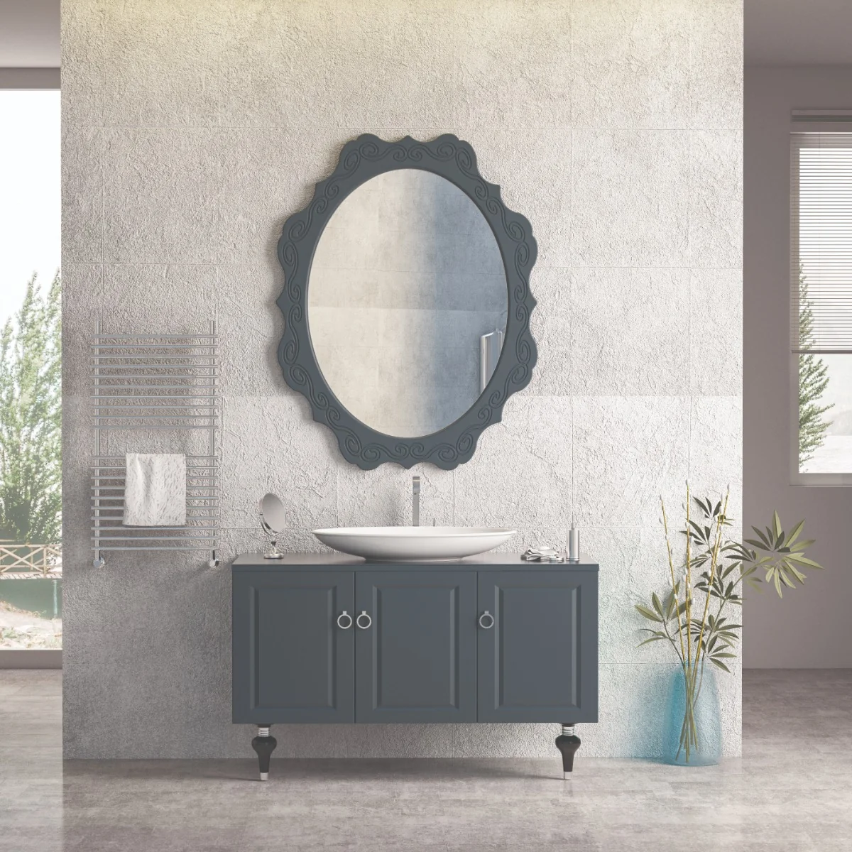 Set Mobilier Baie Palermo Cu Baza Pentru Lavoar Oglindă 120 cm Antracit