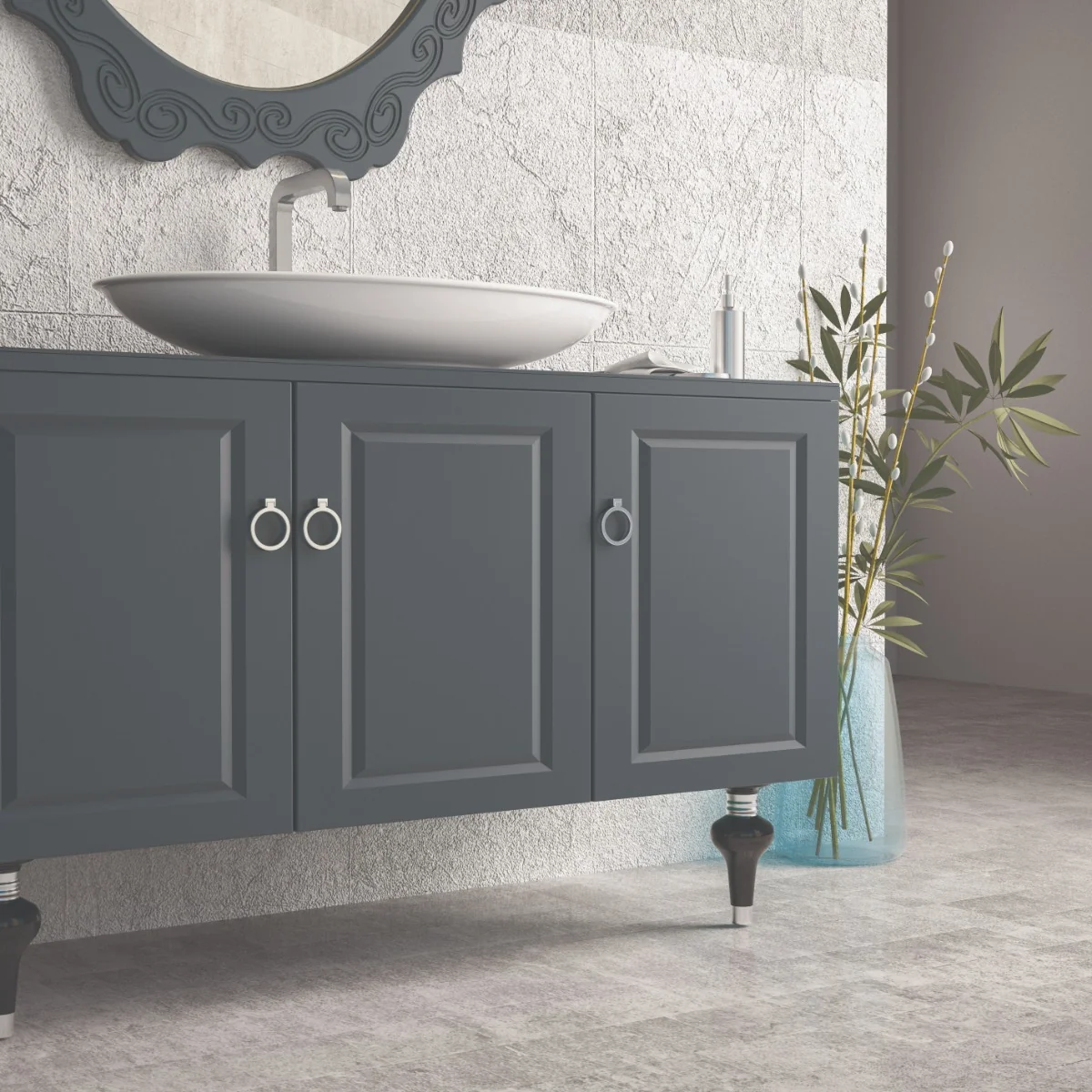 Set Mobilier Baie Palermo Cu Baza Pentru Lavoar Oglindă 120 cm Antracit