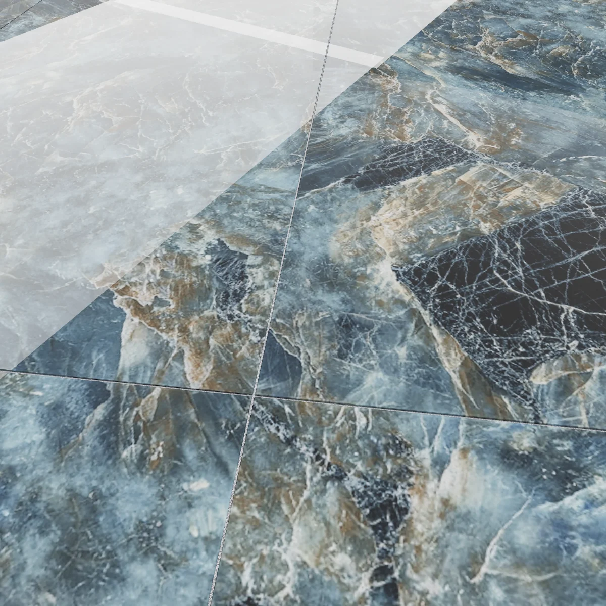 Gresie Exterior / Interior Portelanata Atlantic Dark Blue 60 x 120 cm Lucioasa Rectificata Tip Marmura