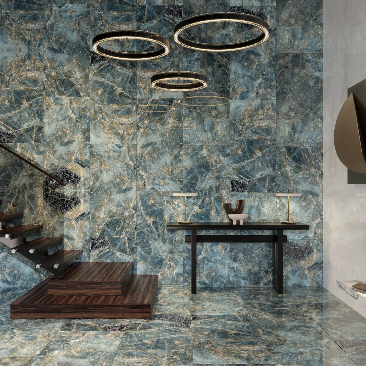 Gresie Exterior / Interior Portelanata Atlantic Dark Blue 60 x 120 cm Lucioasa Rectificata Tip Marmura