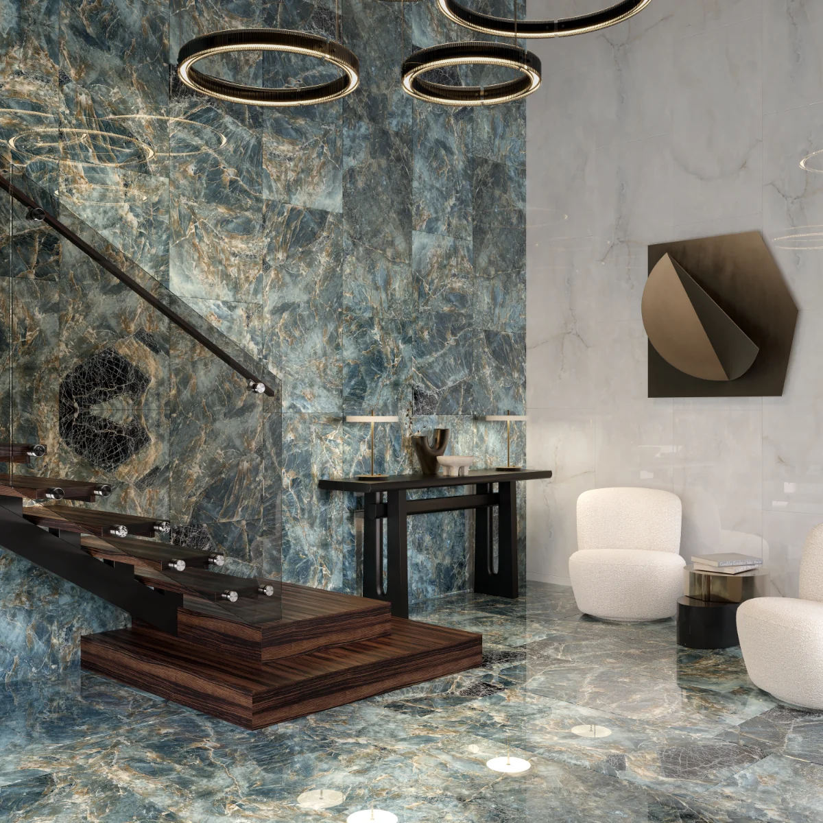 Gresie Exterior / Interior Portelanata Atlantic Dark Blue 60 x 120 cm Lucioasa Rectificata Tip Marmura