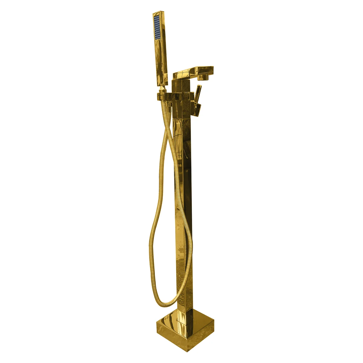 Baterie Freestanding Cu Montaj Pe Pardoseala Cadru Patrat Auriu Lucioasa