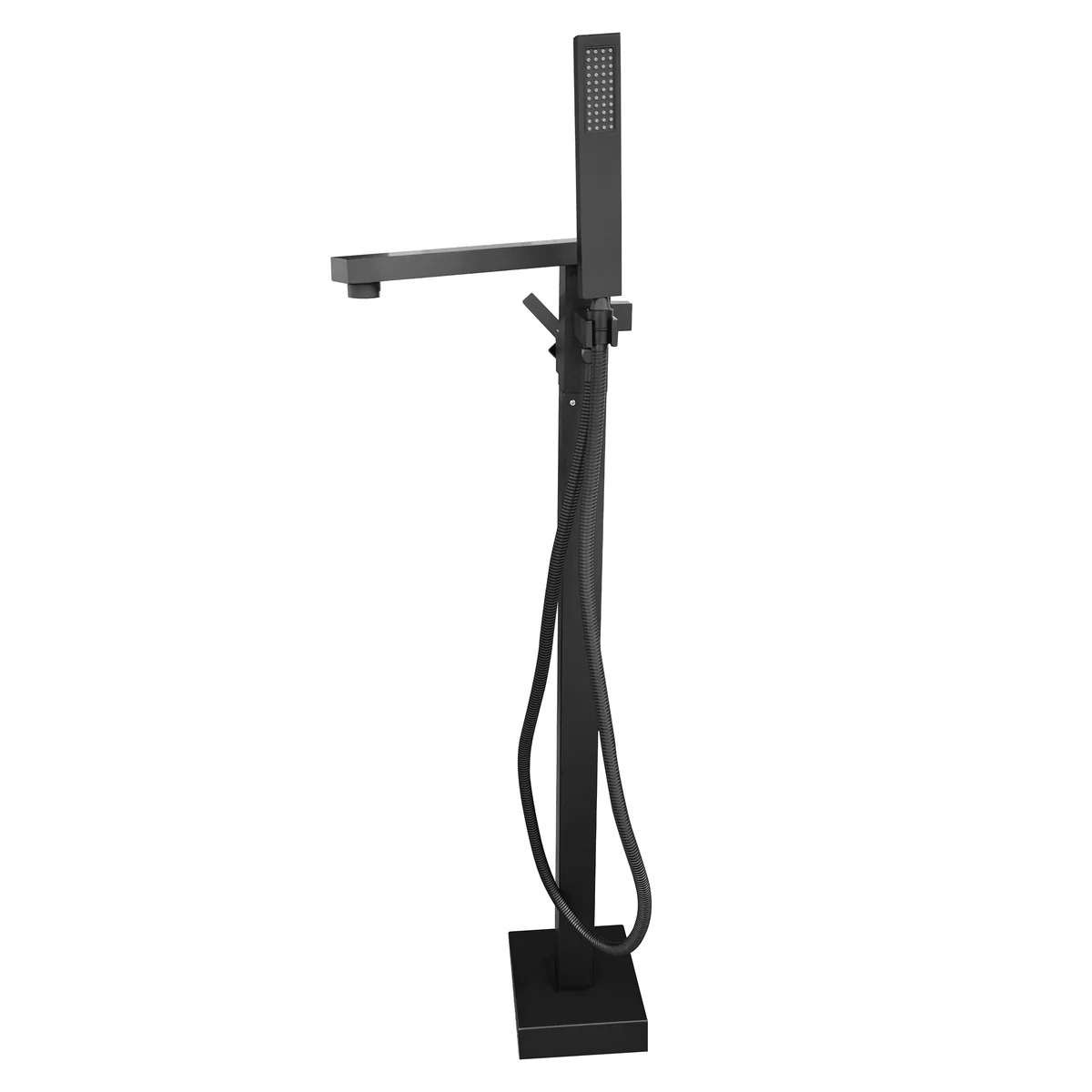 Baterie Freestanding Cu Montaj Pe Pardoseala Cadru Patrat Alama Sanitara Negru