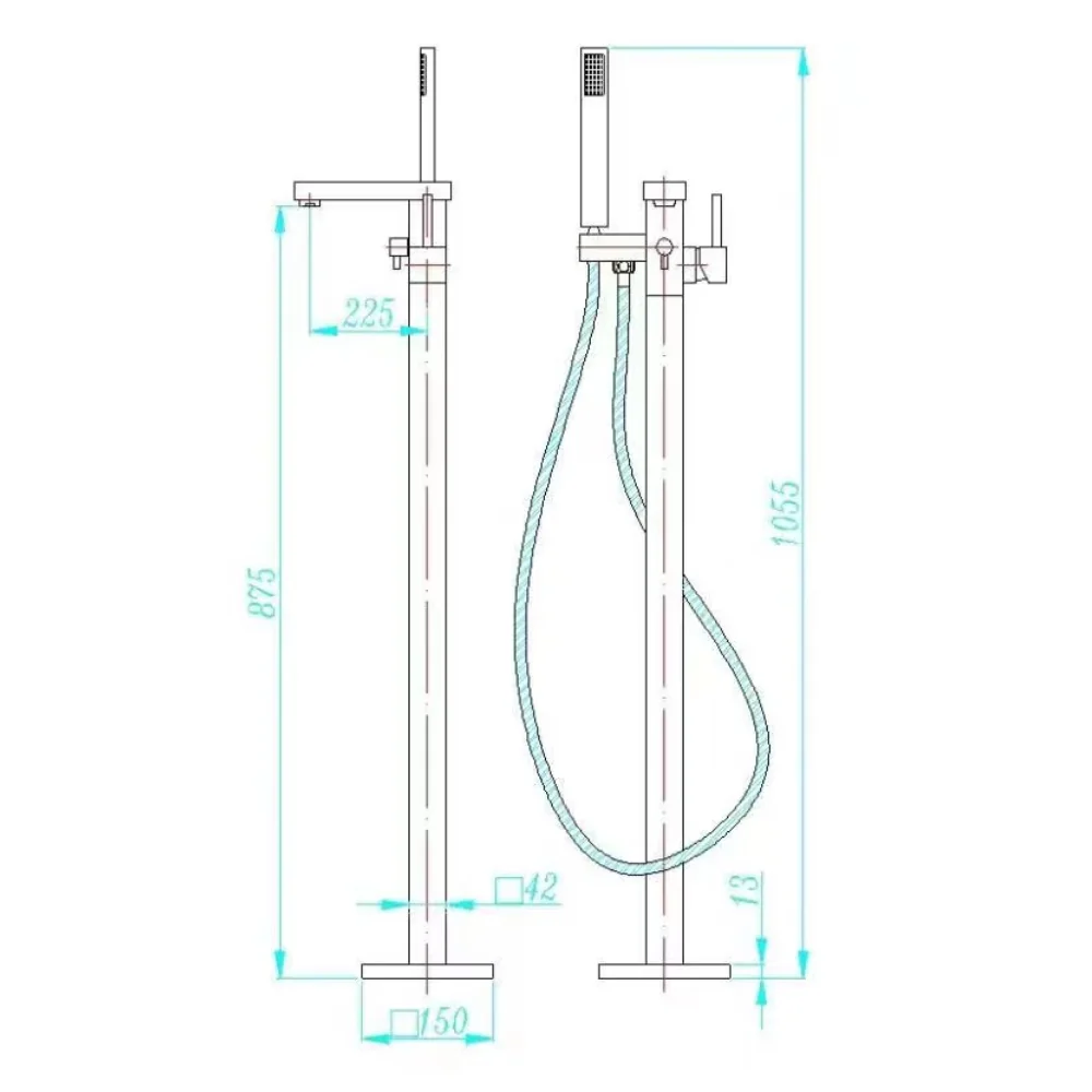 Baterie Freestanding Cu Montaj Pe Pardoseala Cadru Patrat Alama Sanitara Negru