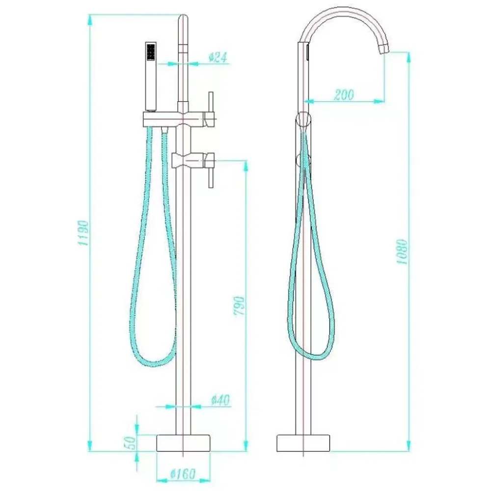 Baterie Freestanding Cu Montaj Pe Pardoseala Cadru Rotund Negru
