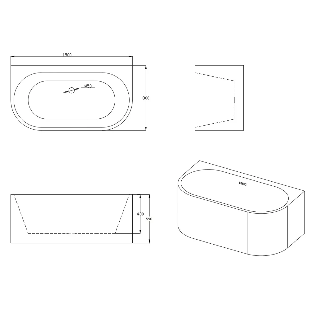 Cada Baie Freestanding Bella WB-860 Acril 150 x 80 x 59 cm Alb