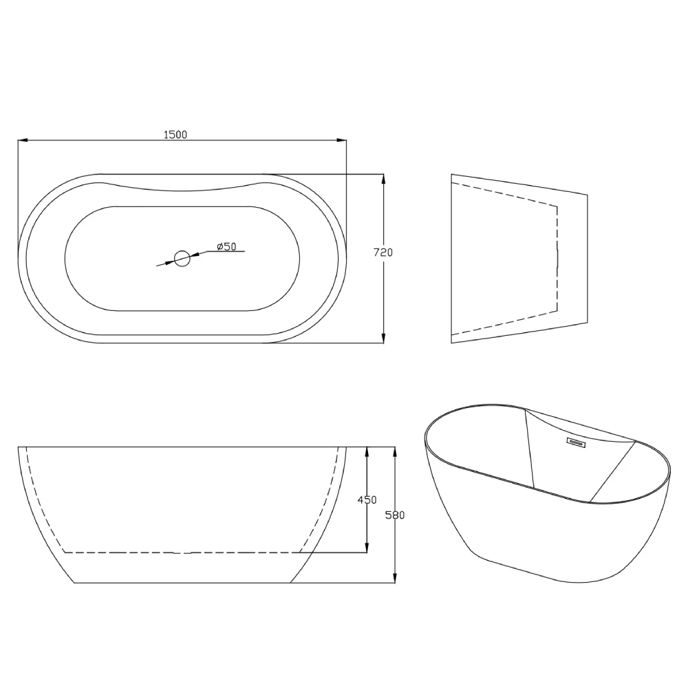 Cada Baie Freestanding Bella WB-812-1 1500 x 720 x 580