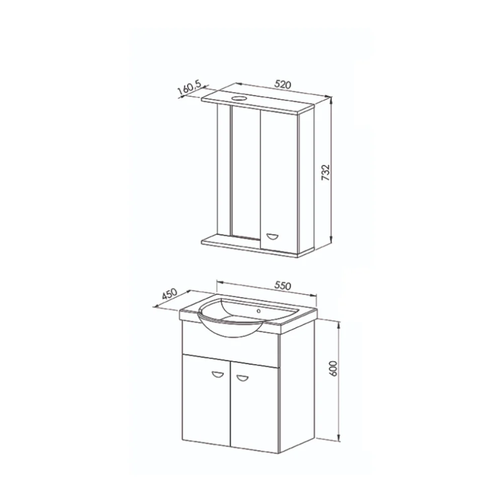 Set Mobilier Baie Ukra Suspendat 3 Piese Alb 55 Cm