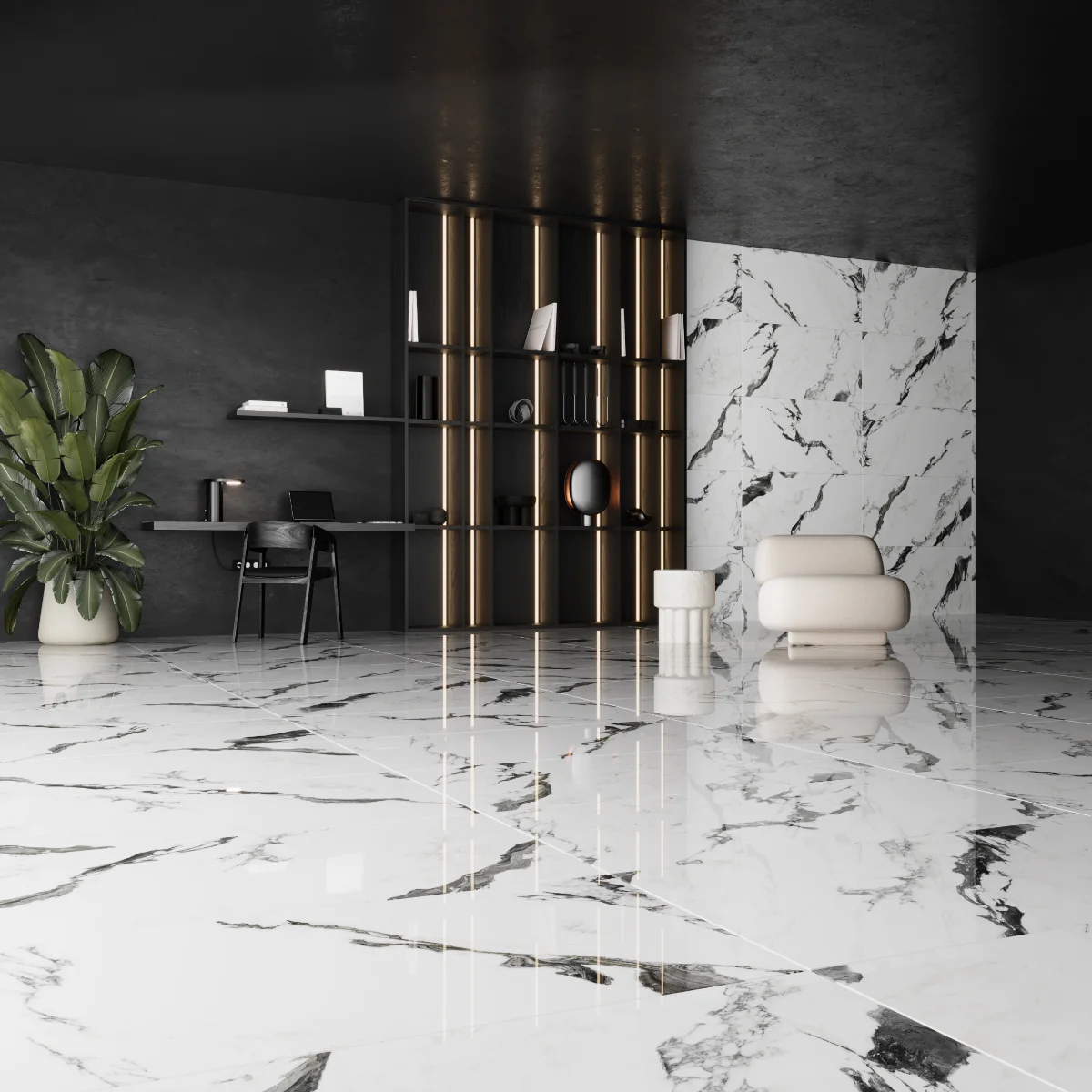 Gresie Exterior / Interior Portelanata Panda Marble White 60 x 120 Cm Lucioasa Rectificata Tip Marmura