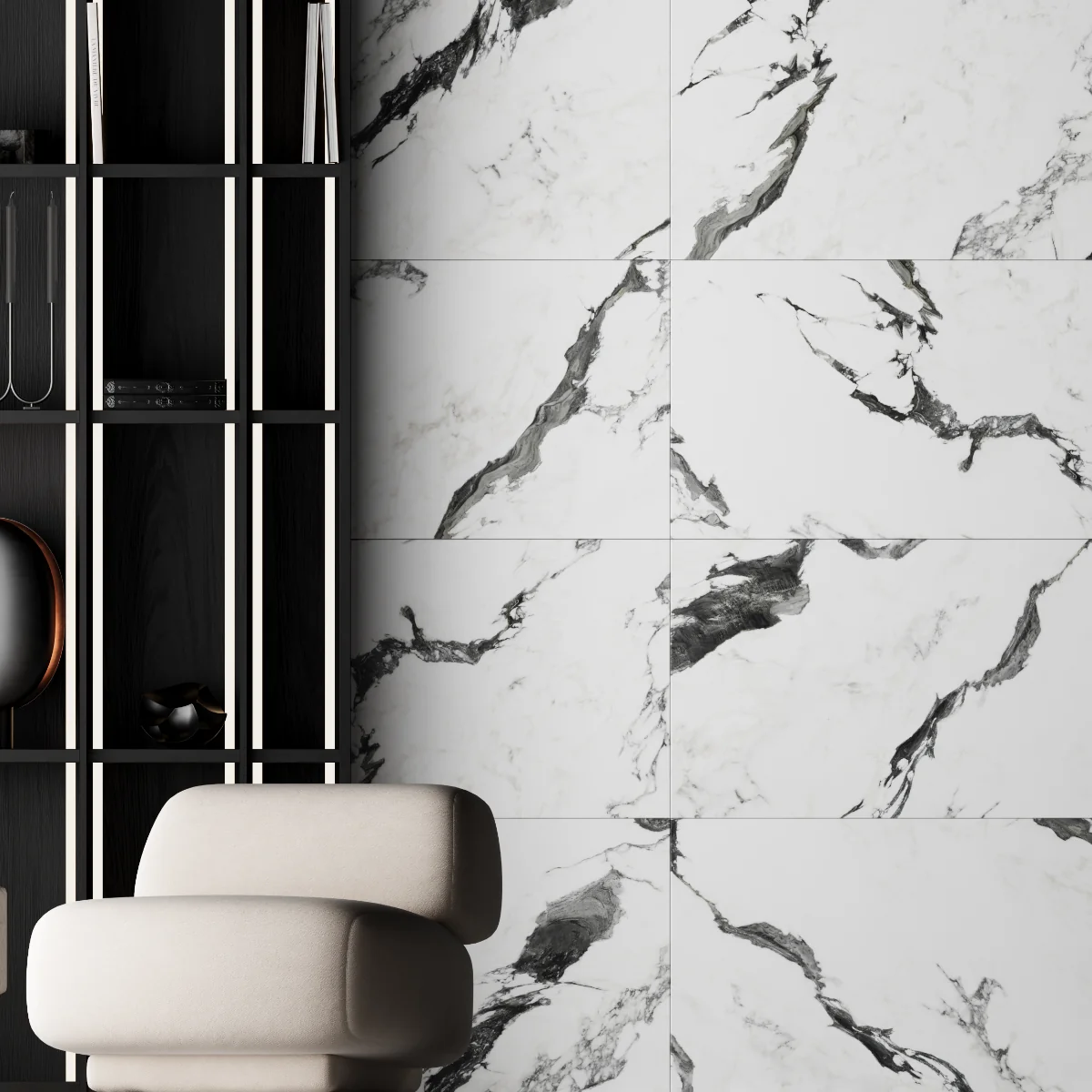 Gresie Exterior / Interior Portelanata Panda Marble White 60 x 120 Cm Lucioasa Rectificata Tip Marmura