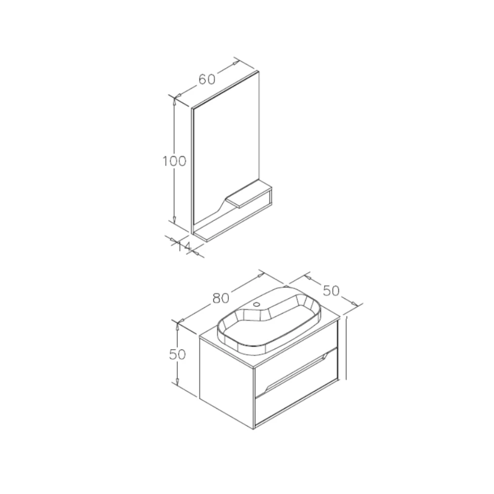 Set Mobilier Baie Orka Galia Suspendat 3 Piese Legnano 80 Cm