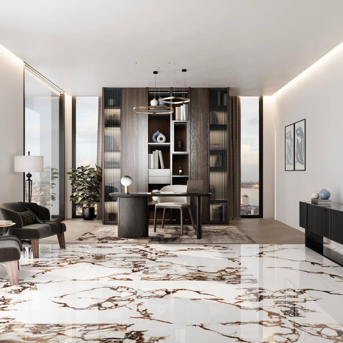 Gresie Exterior / Interior Portelanata Ophelia 60 x 120 Cm Lucioasa Rectificata Tip Marmura