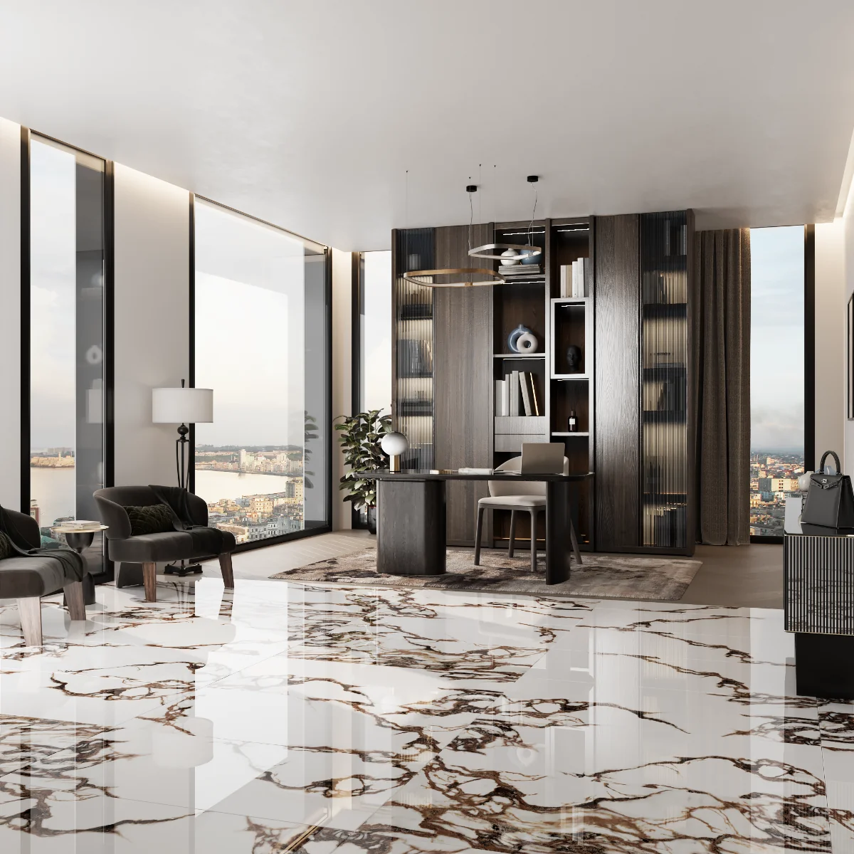 Gresie Exterior / Interior Portelanata Ophelia 60 x 120 Cm Lucioasa Rectificata Tip Marmura