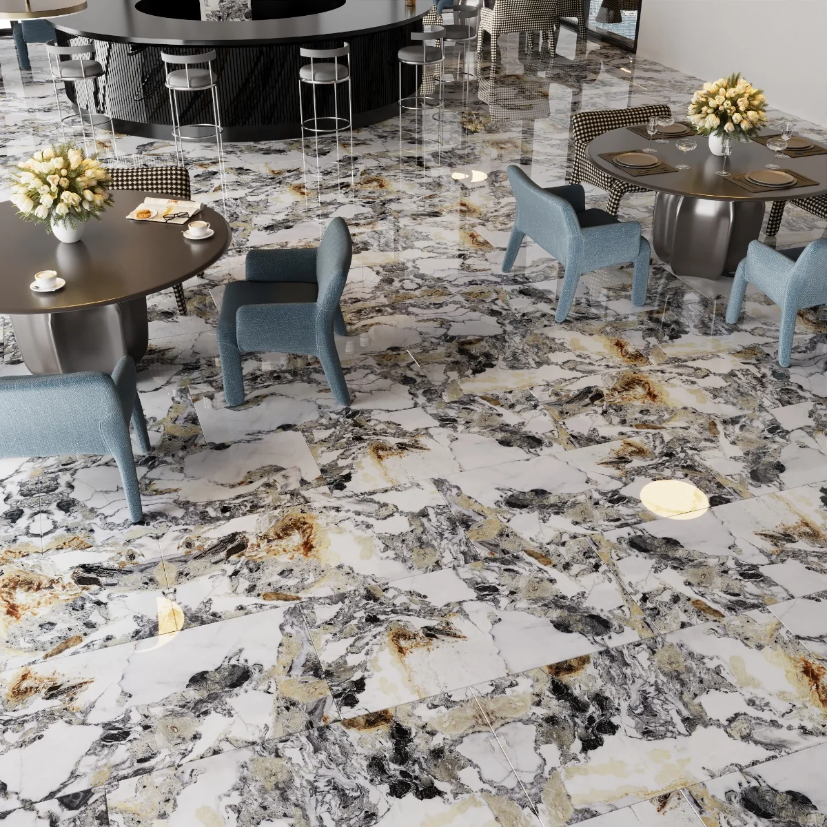 Gresie Exterior / Interior Portelanata Luna 60 x 120 Cm Lucioasa Rectificata Tip Marmura