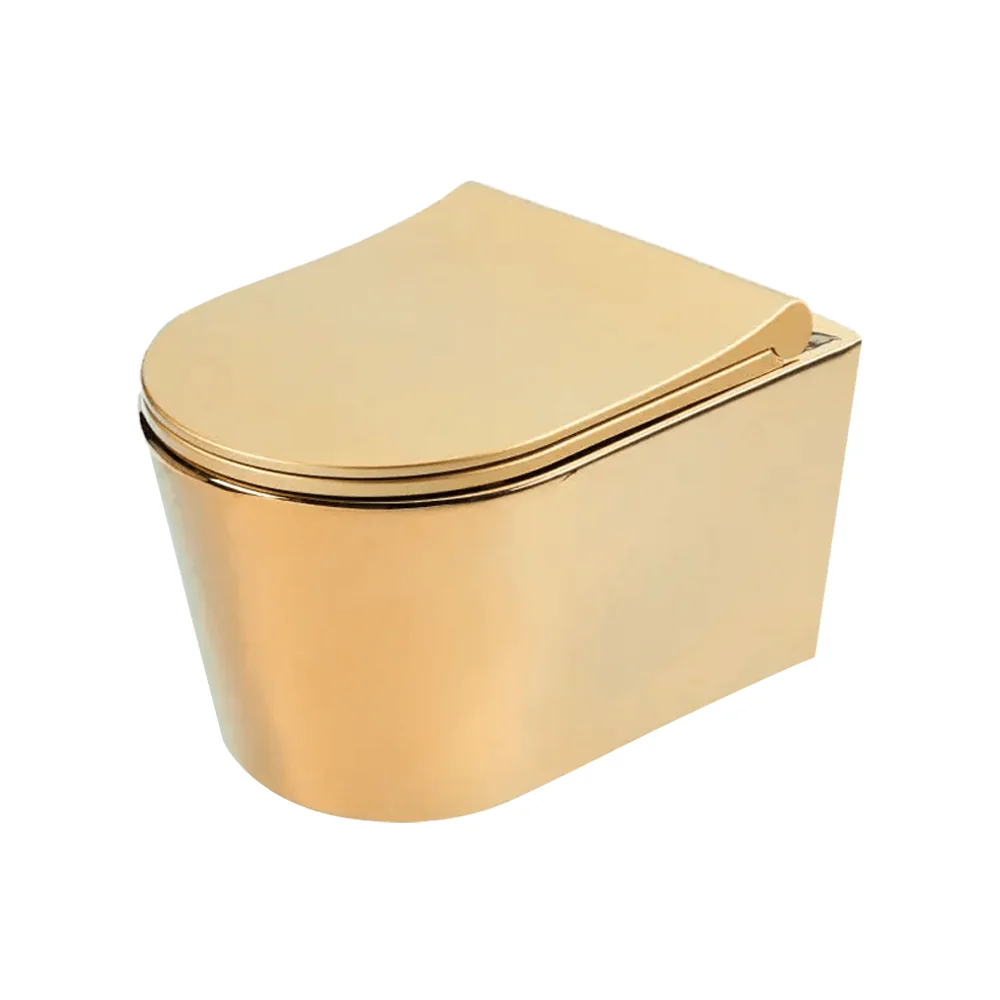 Vas WC Suspendat Celesta Vista 50 x 35 cm Ceramica Capac Duroplast Inchidere Lenta Auriu/Alb