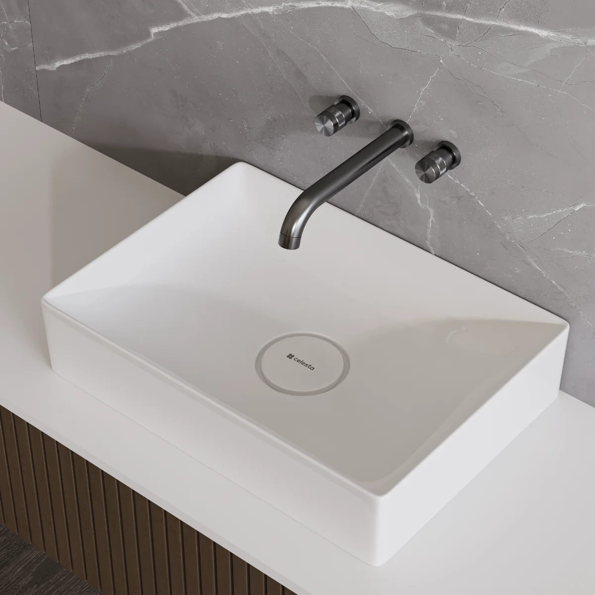 Lavoar Baie Pe Blat Celesta Toronto Dreptunghiular 50 x 36 x 11 cm Ceramica Alb