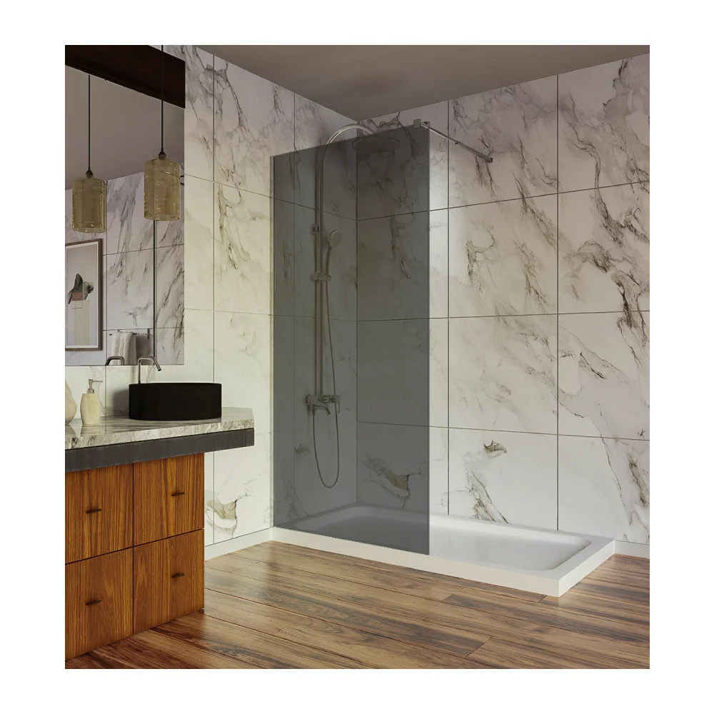 Paravan Dus Walk In / Perete Dus Sticlă Fumurie 6 mm Profil Crom Tija Extensibilă 90 x 200 cm