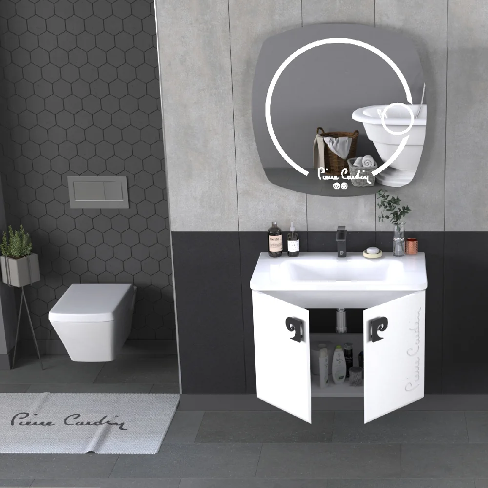 Set Mobilier Baie Pierre Cardin Star LED Suspendat 3 Piese Alb 80 cm