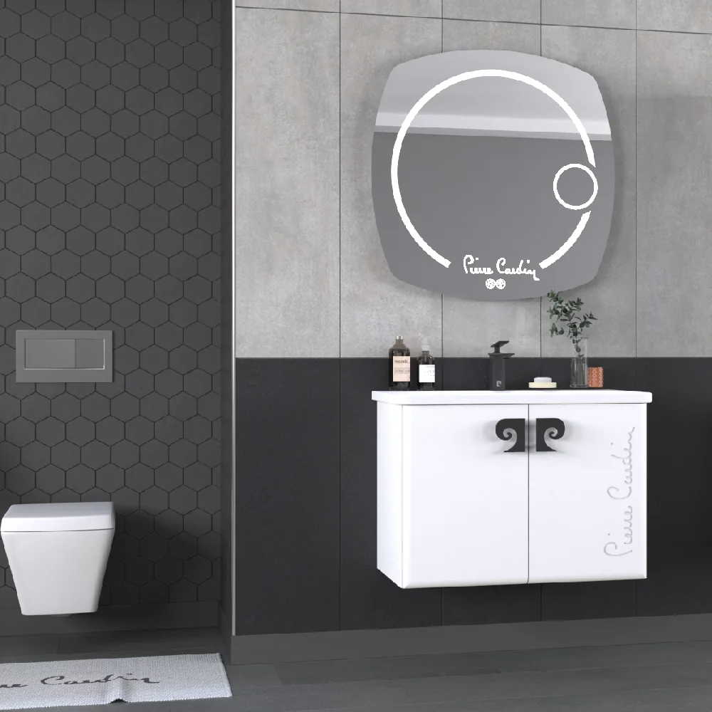 Set Mobilier Baie Pierre Cardin Star LED Suspendat 3 Piese Alb 80 cm