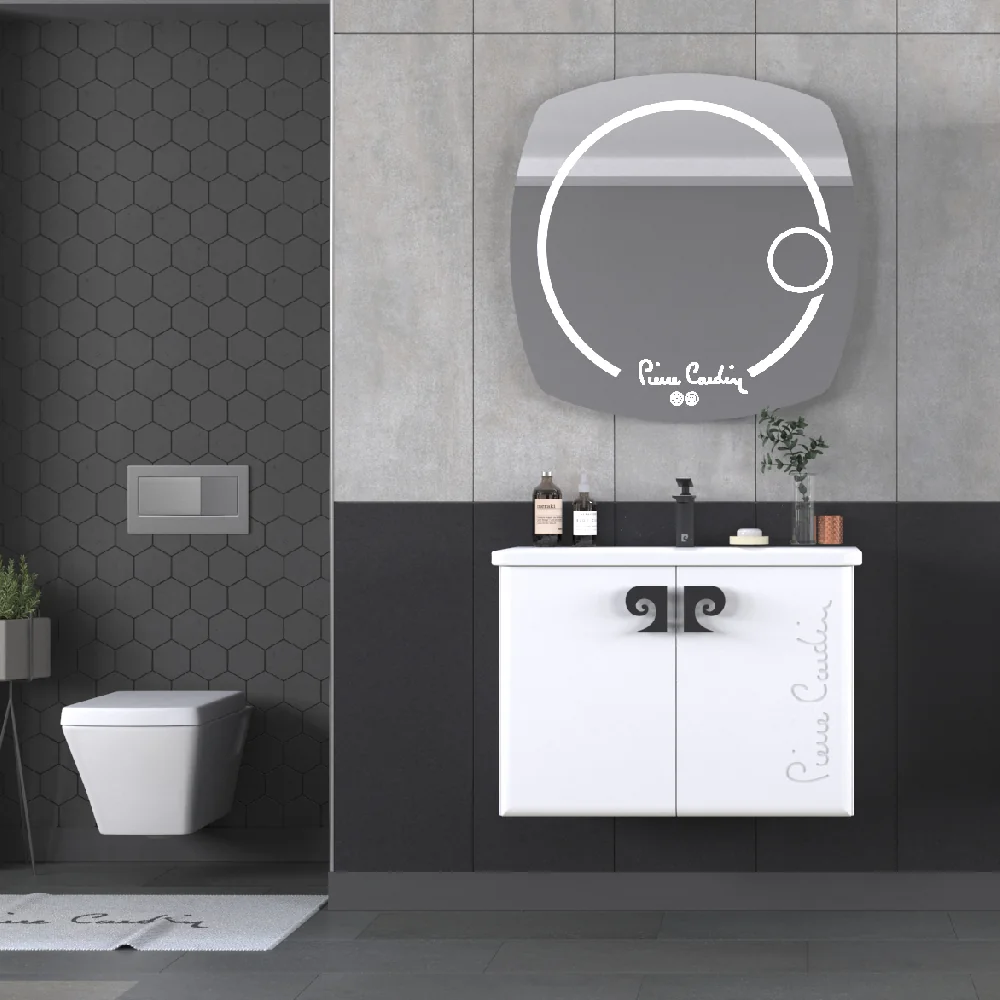 Set Mobilier Baie Pierre Cardin Star LED Suspendat 3 Piese Alb 80 cm