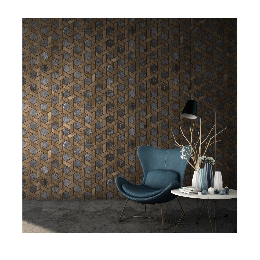 Gresie Mozaic Exterior / Interior Mars Anthracite Wooden Decor 58 x 58 cm Mata Antiderapanta Portelanata Rectificata