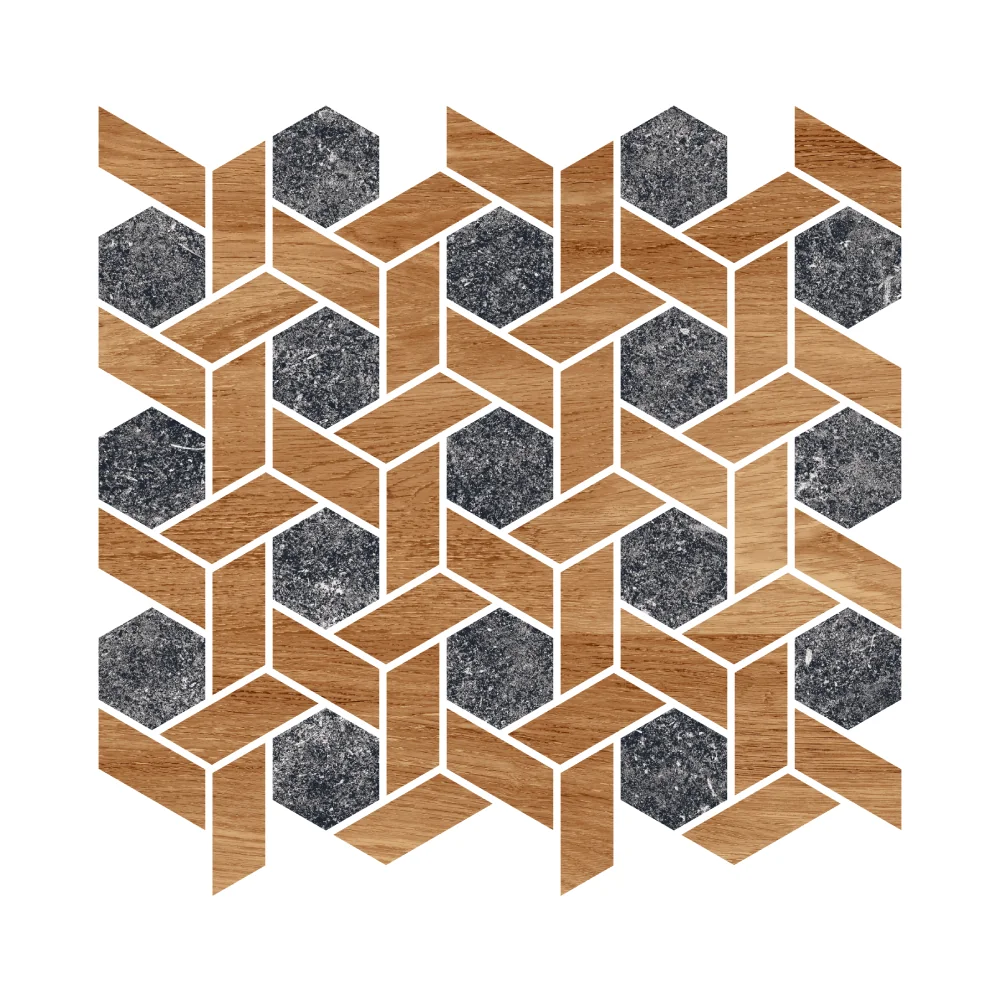 Gresie Mozaic Exterior / Interior Mars Anthracite Wooden Decor 58 x 58 cm Mata Antiderapanta Portelanata Rectificata