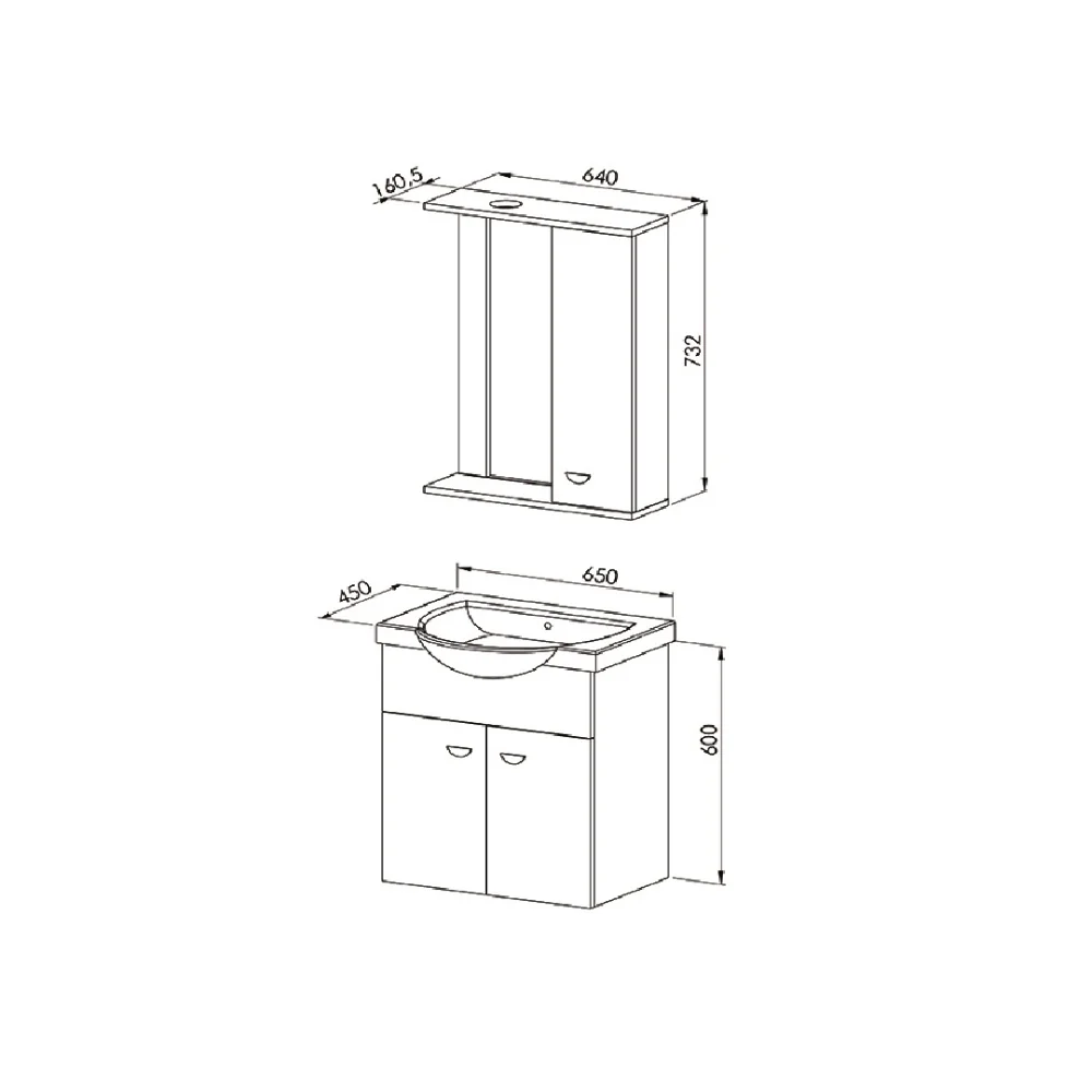 Set Mobilier Baie Ukra Suspendat 3 Piese Alb 65 cm