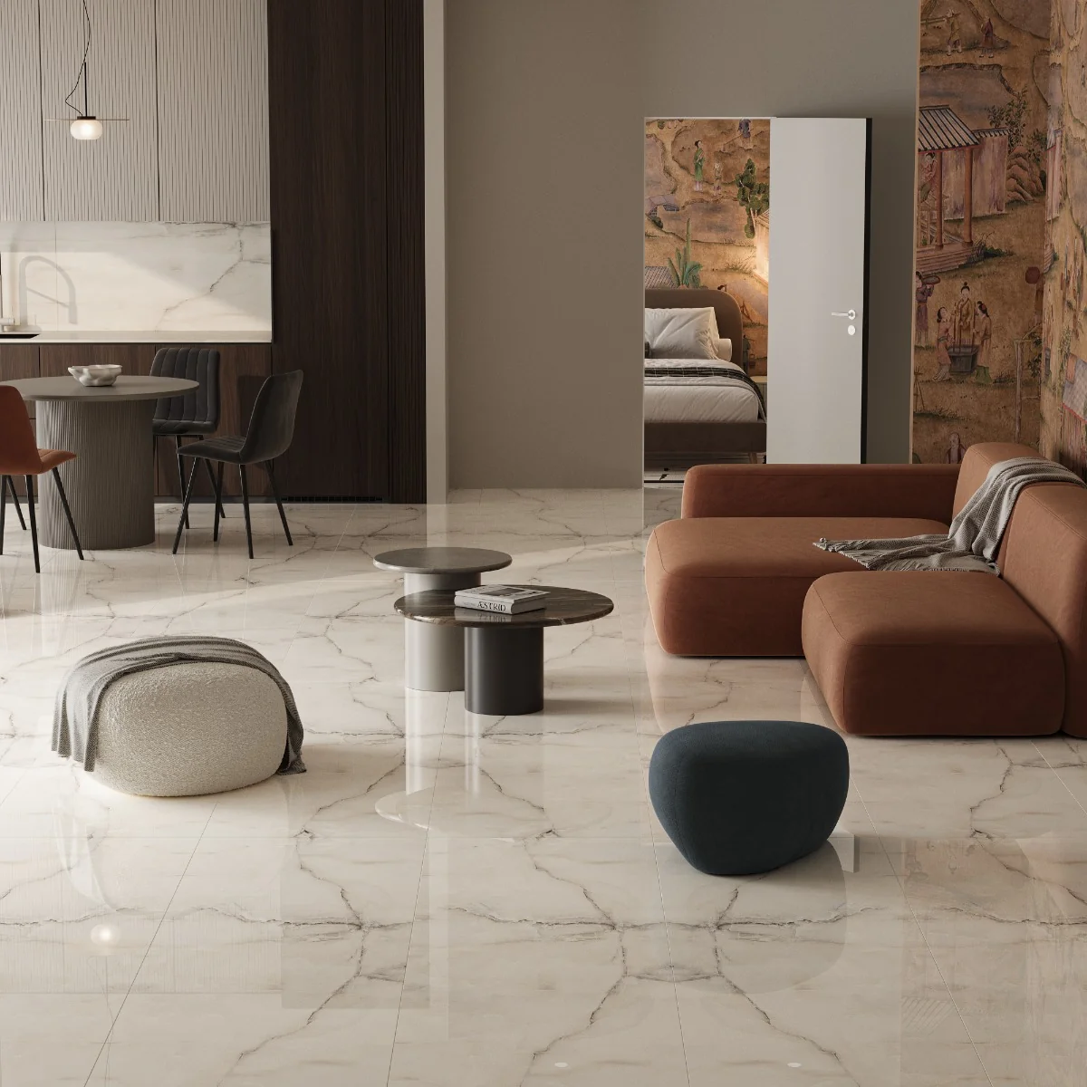 Gresie Exterior / Interior Portelanata Alfa White 59.5 x 119.5 cm Lucioasa Rectificata Tip Marmura