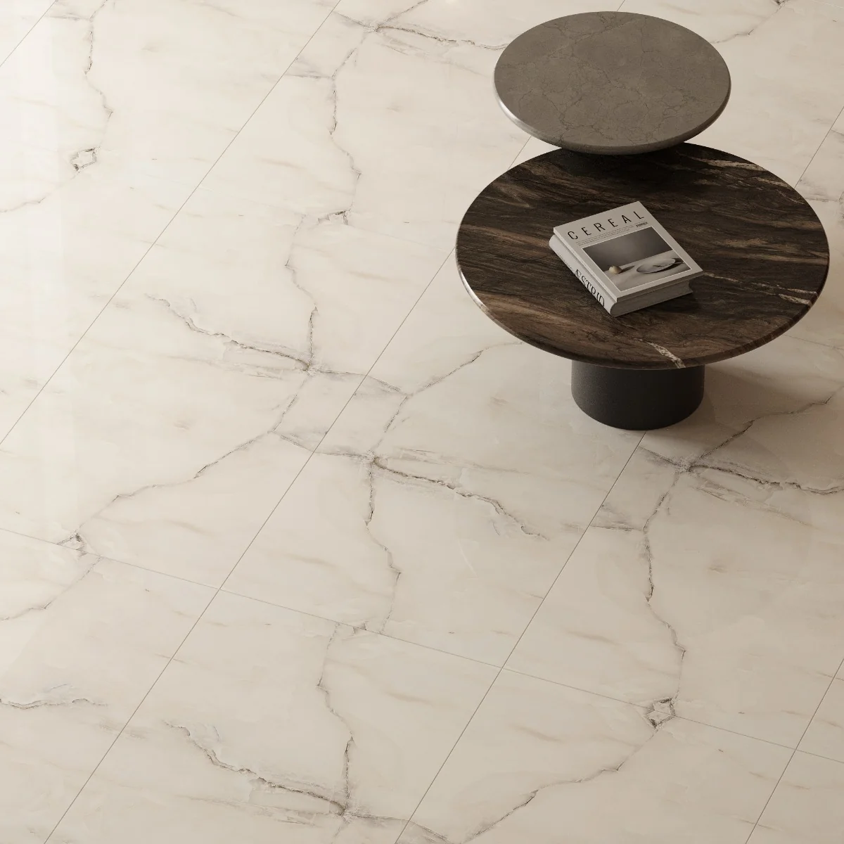 Gresie Exterior / Interior Portelanata Alfa White 59.5 x 119.5 cm Lucioasa Rectificata Tip Marmura