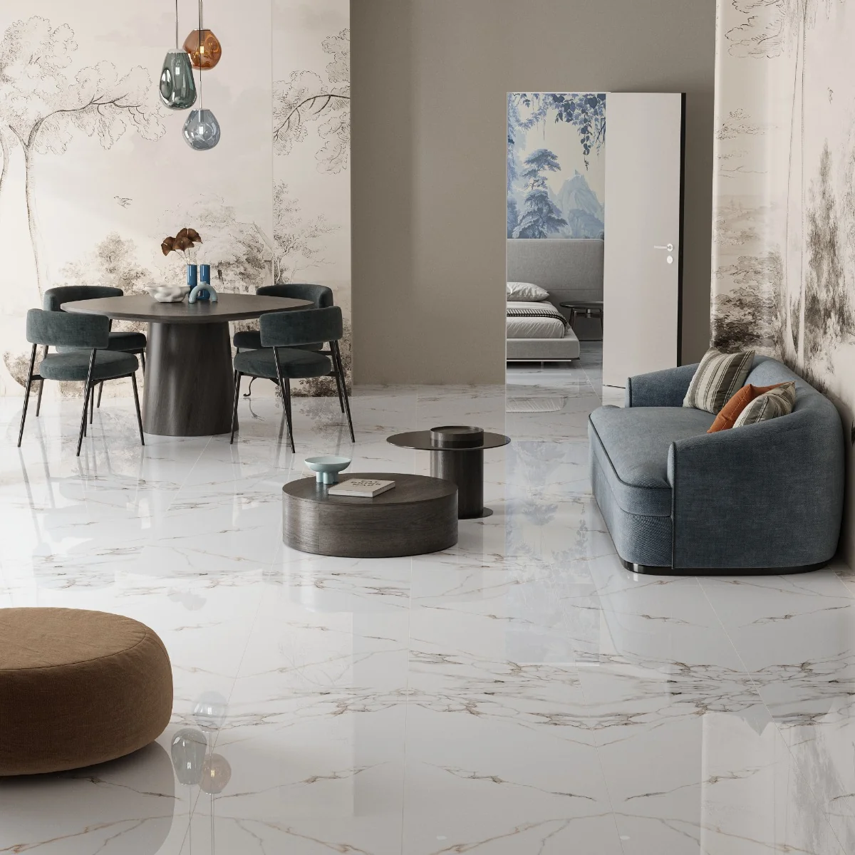 Gresie Exterior / Interior Porțelanată Malzini (Elegant) 60 x 120 cm Lucioasă Rectificată Tip Marmură