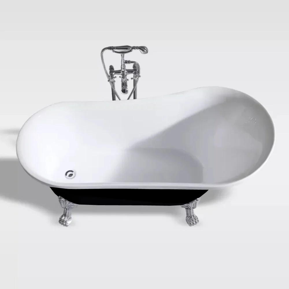 Cada Baie Freestanding Bella* BSM-404 Acril 170 x 75 x 75 Cm Negru Lucios Picioare Argintii