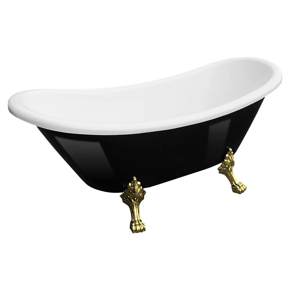 Cada Baie Freestanding Bella BSM-410 Acril 170 x 75 x 75 cm Negru Lucios Picioare Aurii