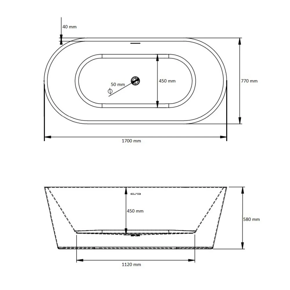Cada Baie Freestanding Bella* BSM-203 Acril 170 X 80 X 58 Cm Negru Lucios