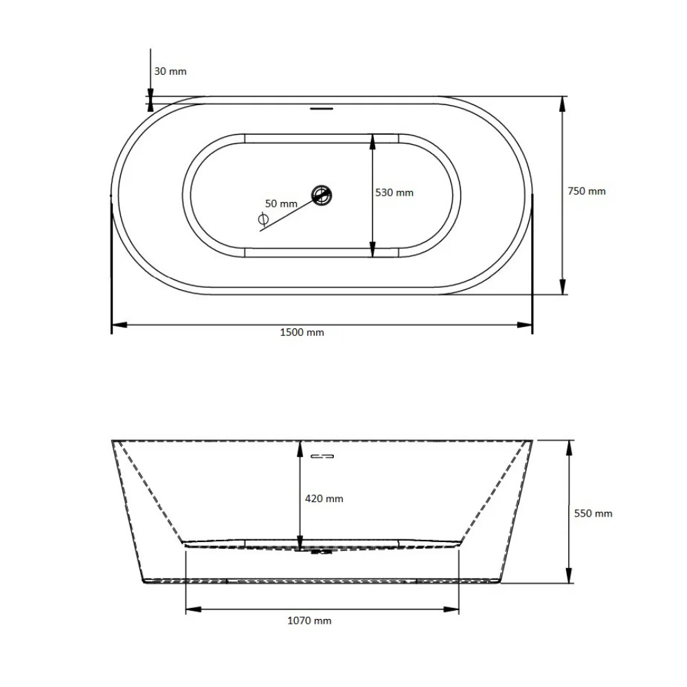 Cada Baie Freestanding Bella* BSM-203 Acril 150 x 75 x 58 Cm Alb