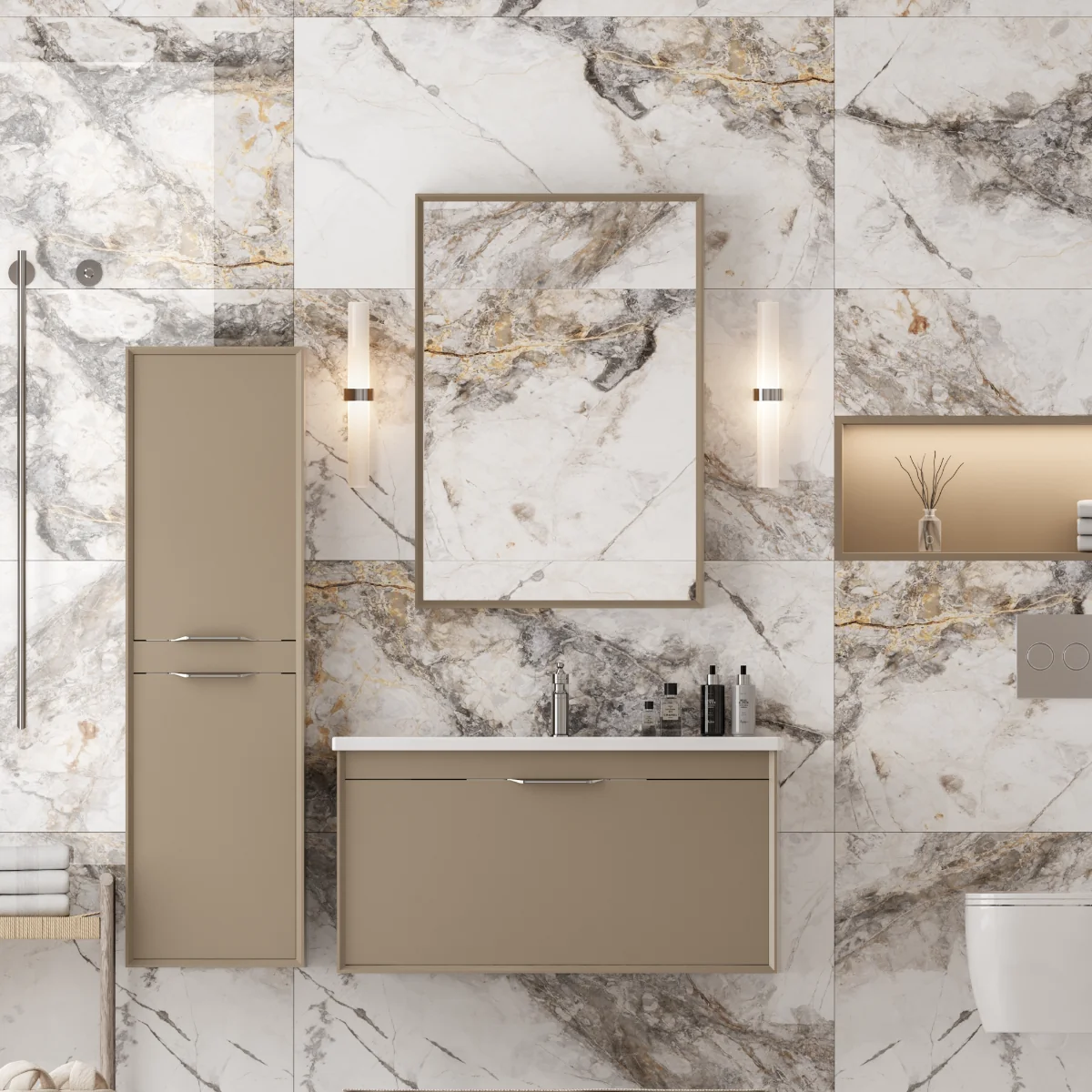 Gresie Exterior / Interior Portelanata Invisible Marble Grey 60 x 120 cm Lucioasa Rectificata Tip Marmura